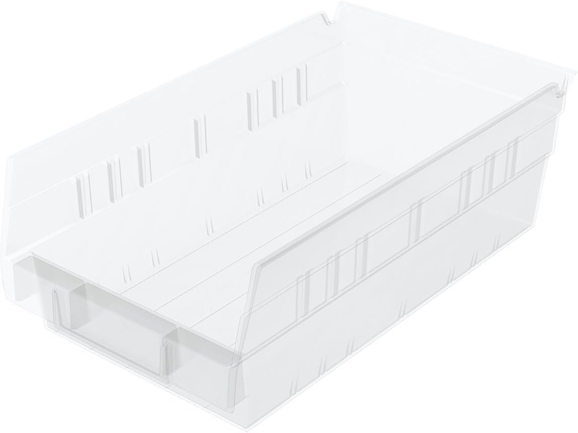 Akro-Mils 30130 Plastic Shelf Bins, Heavy Duty Storage Bins for Garage, Closet, and Drawer Organization, 12-Inch x 6-1/2-Inch x 4-Inch, Clear, 12-Pack