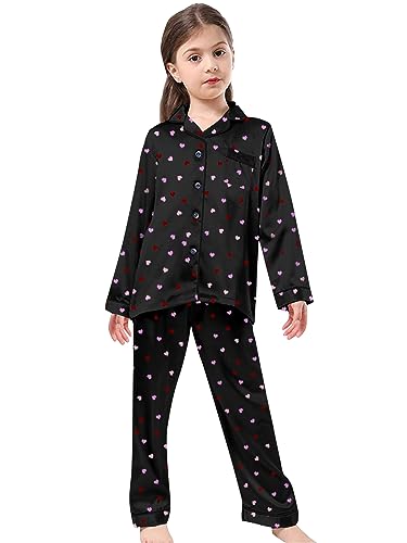 Image of Schbbbta Girls & Women Satin Pajamas Set, 2Piece Silk Nightwear Button-Down Sleepwear for Teen Kids, 3 Years - Women XXL