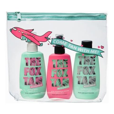 The Fox Tan - 3er Set Bräunungsbeschleuniger - The Jet Setter - ohne Selbstbräuner für Körper und Gesicht, Tanning Set mit: Lotion Rapid Elixir Cover