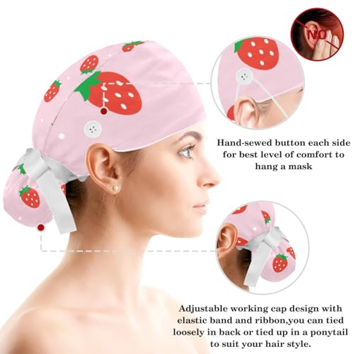 Image of Colored Butterflies Scrub Caps Women Ponytail, Adjustable Bouffant Surgical Caps with Button, Nurse Hats Long Hair