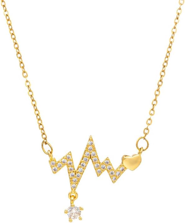 Goodern Crystal Heartbeat Choker Necklace,ECG Heart Pendant Necklace,Charm Delicate ECG Love Heart Necklace Jewelry Summer Beach Birthday Gifts Jewelry Vintage Costume Jewelry for Women Girls-Gold