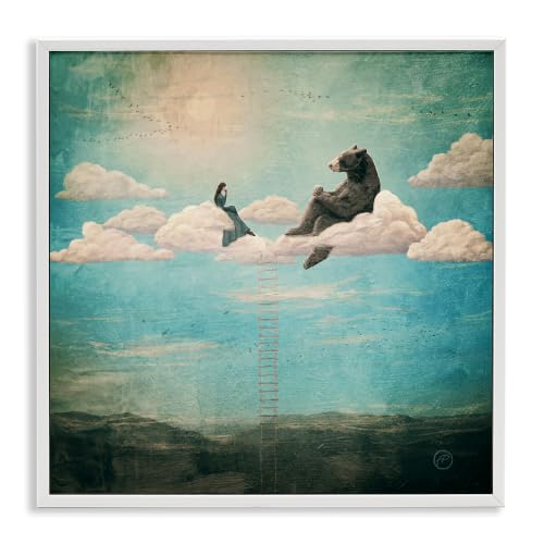 Surreal Maiden with Bear and Clouds, 24 x 24 Inch Framed Giclée Print