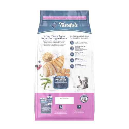 Blue Buffalo Tastefuls Chicken & Brown Rice Recipe Sensitive Stomach Adult Dry Cat Food, Real Chicken First, Deliciously Healthy Natural Cat Food, Natural Ingredients, Supports Digestion, 7-lb Bag - Image 2