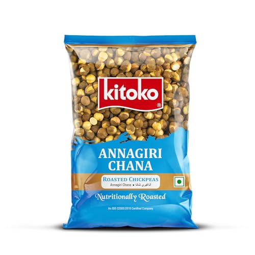KITOKO FOODS Roasted Annagiri Chana Unsalted (360gm), Plain Desi Chickpeas With Skin, Bhuna Chana Namkeen Snacks, Organic Whole Daria, Healthy & Gluten-Free Chana (360gm Pack of 1)