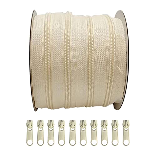 1 rouleau de 10 m 5 # fermetures éclair continues en nylon, sacs de bricolage, tente de campagne, avec 10 curseurs libres, glissières en métal pour couture (103, 5#)