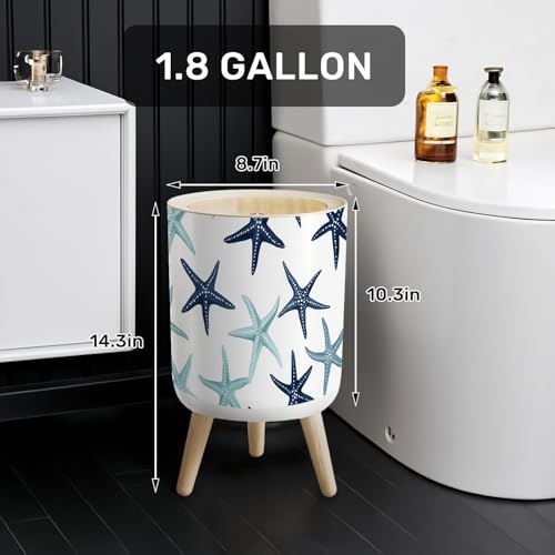 Papelera con tapa azul náutico 7L con patas miniatura 2