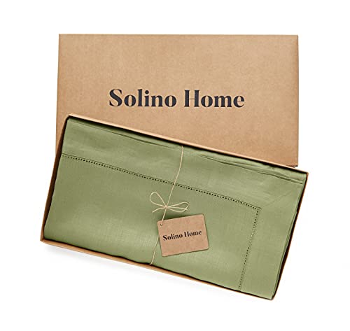 Solino Home Linen Tablecloth – 60 X 108 Inch Moss Green Tablecloth For Fall, Thanksgiving, Christmas – 100% Pure Linen Classic Hemstitch Tablecloth – Handcrafted From European Flax #TOP3