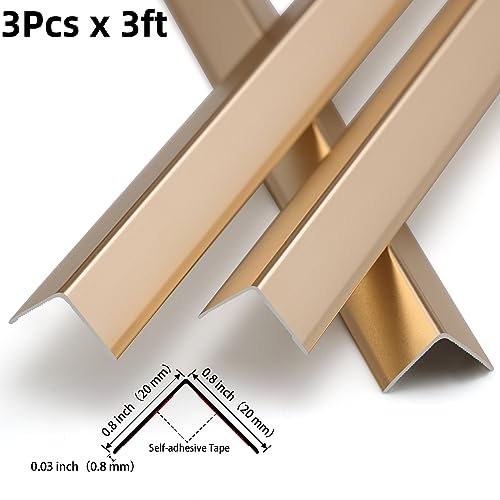 Gaahing Aluminum L Molding Corner Guards, Peel and Stick Trim for Wall Protection, Door Frame, Tile Edge (3Pcs x 2.9ft x 0.8in, Matte Gold) - Image 3