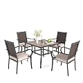 MIXPATIO Outdoor Patio Dining Set, 5 Pcs Patio Furniture Dining Table Chair, 4 Chairs and 1 Square Table(1.57" Umbrella Hole), for Garden, Lawn, Yards