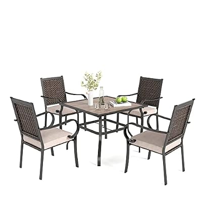 MIXPATIO Outdoor Patio Dining Set, 5 Pcs Patio Furniture Dining Table Chair, 4 Chairs and 1 Square Table(1.57" Umbrella Hole), for Garden, Lawn, Yards