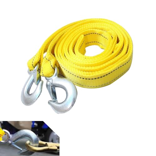 Heavy Duty ATV Tow Strap with Hooks – 2" x 13.12 FT, 11,023 lb Breaking Strength, Yellow Reflective Nylon