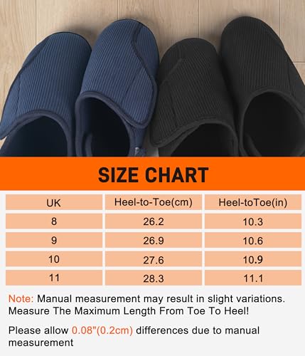 Forvevo Mens Slippers Size 9, Wide Fit Memory Foam Slippers, Fluffy Warm Comfy Fleece Non-Slip Diabetic Slipper For Arthritis Edema Swollen House (Black) - 6