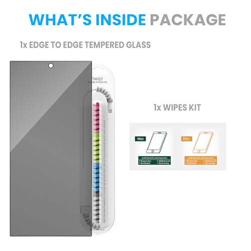 Image of ArmourPro Matte Privacy Tempered Glass for Samsung Galaxy S24 Ultra, Anti-Spy Anti-Glare Screen Protector, Edge-to-Edge Full Coverage, 9H Anti Scratch, Smooth Touch, Easy Installation Kit with Cable Protector