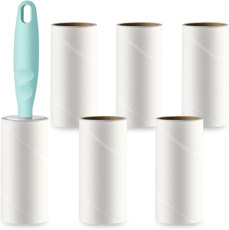 Lint Roller Refills Set, 300 Sheets Pet Hair Remover Lint Rollers (1 Handle with 6 Refills) Lint Remover Dog Cat Hair Remover Sticky Roller for Clothes Furniture Car Pet Hair Fuzz
