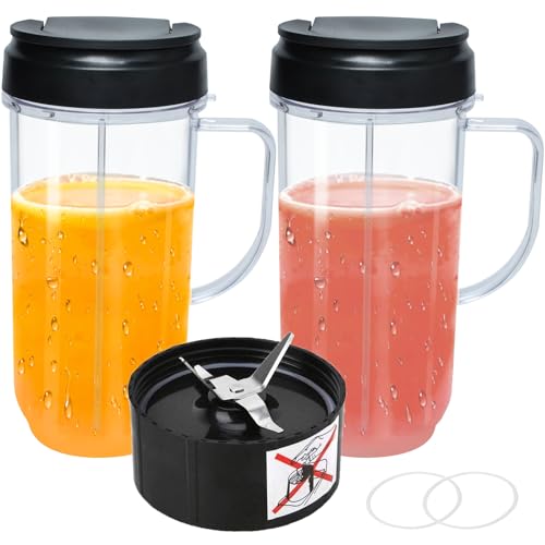 22oz Cups and Blade Compatible with Magic Bullet Blender, Tall 22oz Cup with Flip Top to-Go Lid...
