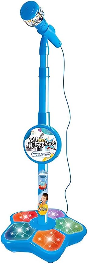 2026 New Star Microphone with Stand, Built-in Music & Colorful Lights, Echo Effects Portable Karaoke Machine, Kid-Friendly Singing Toy for Music Play (Blue)