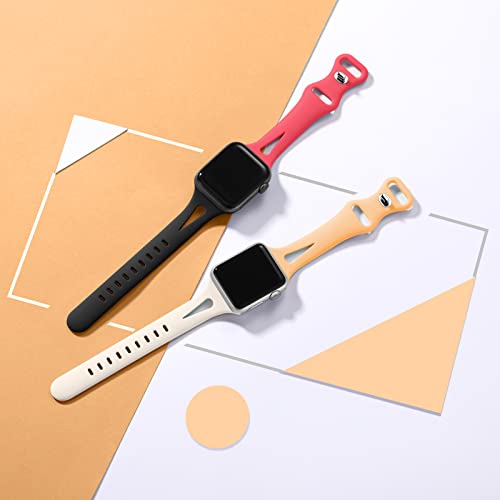Image of Getino Slim Band Compatible with Apple Watch 40mm 38mm 41mm 42mm 44mm 45mm 46mm 49mm iWatch SE Ultra Series 11 10 9 8 7 6 5 4 3 2 1, Silicone Slim Sport Bands Women, Black /Starlight /Light Orange /Red