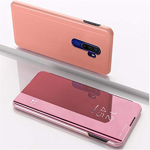 LAGUI Compatible para Funda OPPO A9 2020, Elegante y Bonita Efecto Espejo Carcasa Tipo Libro. Oro Rosa