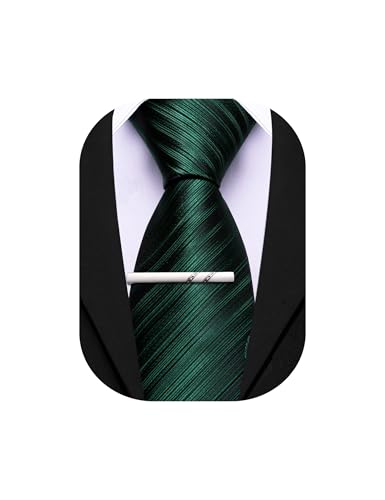 Image of Barry.Wang Silk Men Ties Formal Stripes Necktie and Tie Clip for Wedding Party Business Fashion Classic