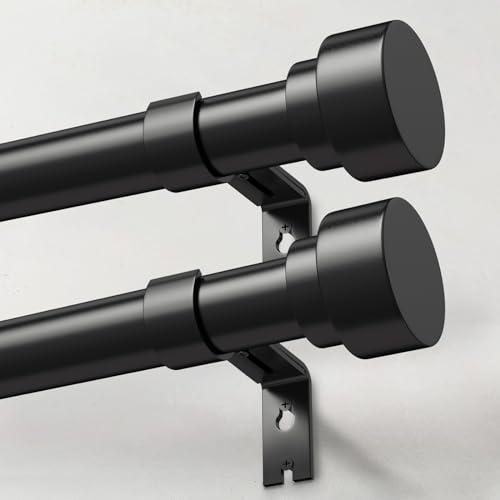 ifels 2 pack heavy duty curtain rods for windows 28 to 48 inch, 1 inch black adjustable curtain rod set with easy installation and modern design (a1,black,30-60",2pack)
