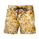 Funny Food Shorts Beach Trunks Unisex, Herren Badeshorts Damen, Personalisierte Wurst Schweinebauch Pasta Pommes Fast Food Print Shorts Personalisierte Kleidung für Cosplay Party