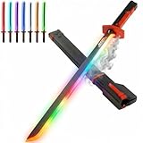 Cravonel RGB Light Up Saber Toy with Smoke Mist Effect, 7 Color Neon Lightsaber, Sound Effects and Impact Sensing, USB-C Rechargeable Toy Sword for Kids, 31.5 Inch