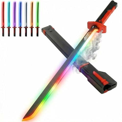 Cravonel RGB Light Up Saber Toy with Smoke Mist Effect, 7 Color Neon Lightsaber, Sound Effects and Impact Sensing, USB-C Rechargeable Toy Sword for Kids, 31.5 Inch