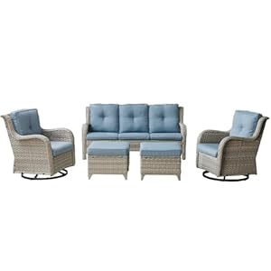   Patio-Furniture-Swivel-Chairs-Set-5-Piece-Wicker-Rattan-Outdoor-Sectional-Conversation-Sets-with-2-Rocking-Swivel-Chairs2-Ottomans-and-1-Sofa-for-Porch-Deck-GardenLight-GreySky-Blue