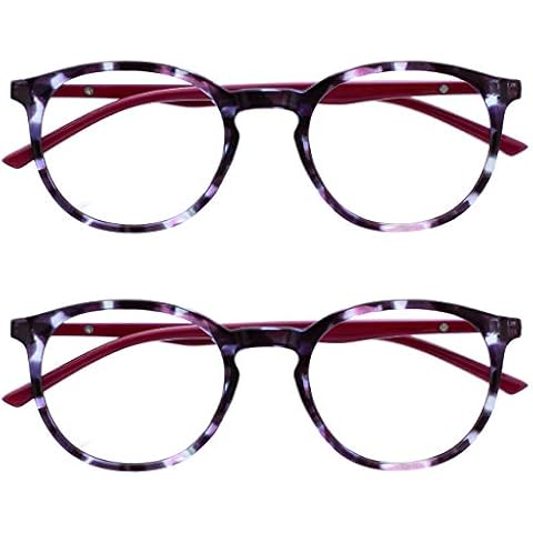 OPULIZE Met Lesebrille 2er Pack Schlank Runder Rahmen Federscharniere Kratzfest Lila Schildpatt Solide Bügel Herren RR60-5 +1.50 Cover