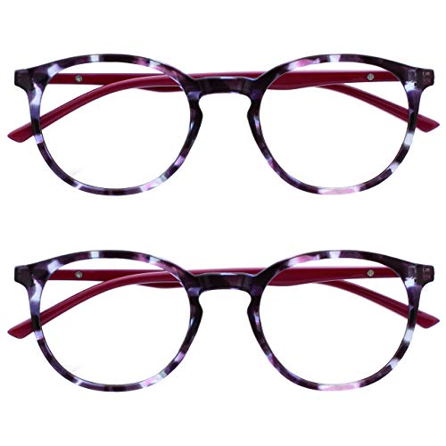 OPULIZE Met Gafas de Lectura con Bloqueo de Luz Azul Pack de 2 Montura Redonda Violeta Carey Rojo Resistente a Arañazos Bisagras de Muelle Ordenador Gaming Antirreflejante Hombre Mujer BB60-5 +1.00