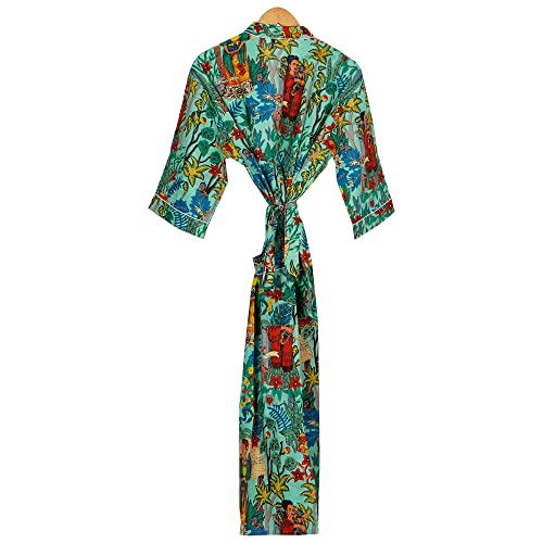 Fraumania Women's Indian Print Kimono Cargigan V Neck Loose Beach Cover Up Farida Kahlo (Blue), Fm-Kmn-11 #TOP1