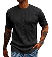 PJ PAUL JONES Men's T-Shirts Casual Knit Short Sleeve Crewneck Hollow Out Solid Knitted Pullover ...