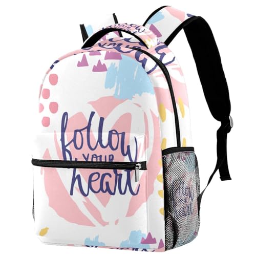 Sac à dos d'école multicolore Follow Your Heart pour ados et filles 40cm