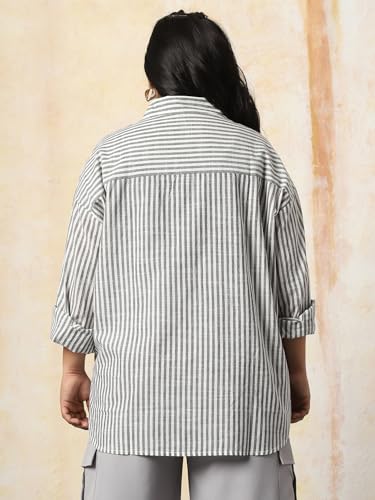 Image of HIGH Star Oversized Striped Cotton Shirt for Women | Stylish Tops for Women | Comfortable and Trendy Casual Shirt