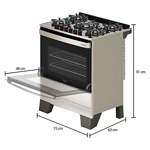 Fogão de Piso 5 Bocas Mueller Piacere Vetro Mesa de Vidro