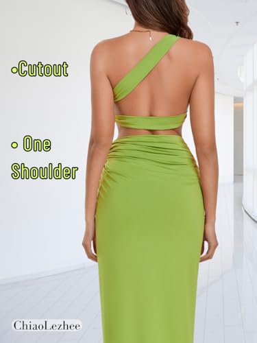 2-Piece High Slit Skirt Sets, Sexy Cutout Floor-Length Dress, One-Shoulder Backless, Vacation Outfits for Women3