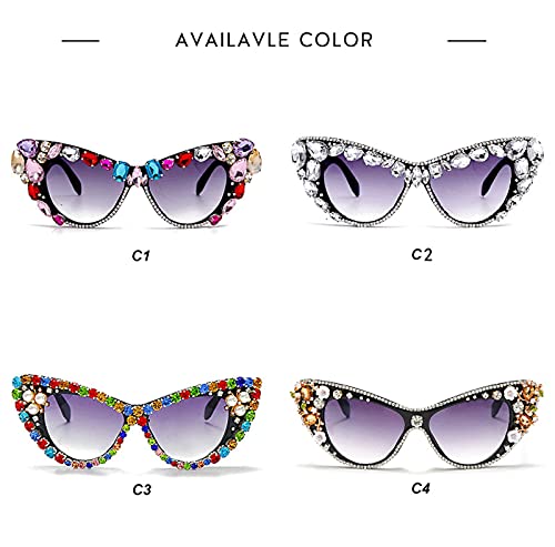 Willochra Oversized Diamond Sunglasses Women Rhinestone Cat Eye Sunglasses Vintage Men Bling Party Sunglasses Eyewear (C1) #TOP5
