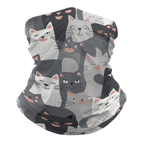 VFMNT Cute Funny Grey Cats Pattern Neck Gaiter Winter Face Mask for Men Women Scarf Face Cover Breathable Balaclava Running Bandana