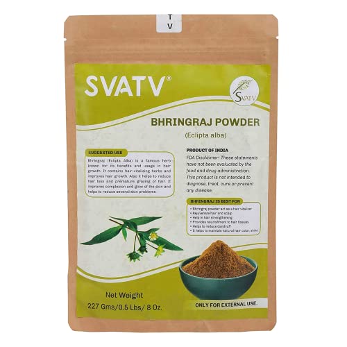SVATV Natural Bhringraj Powder (Eclipta Alba) for Silky & Soft Hair Care | Promote Hair Growth | Increases Hair Thickness | Ayurvedic Hair Products - 227g, 8oz Cover