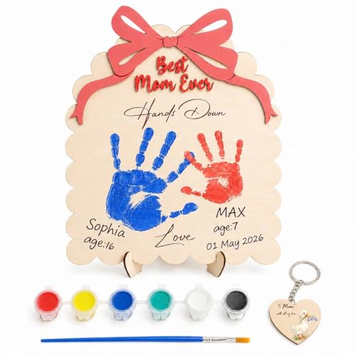 Best Mom Ever Handprint Keepsake Kit Mothers Day Crafts for Toddlers and Kids DIY Happy Mothers Day Sign Wooden Handprint Craft Set with Paint Unique Mothers Day Gifts from Son or Daughter