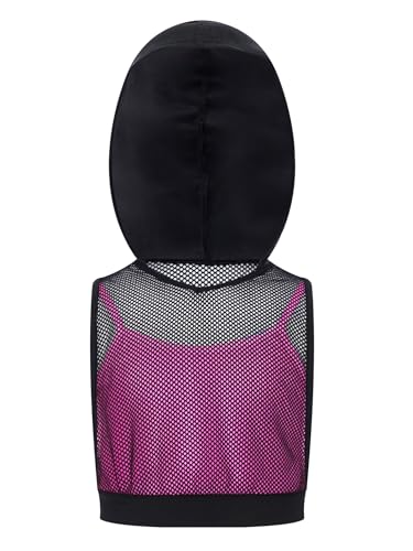 YEAHDOR Kids Girls Tank Top Hollow Out Mesh Hoodie with Built-in Camisole Vest Athletic Dance Yoga Shirts
