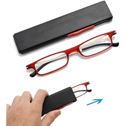 Ultra thin Folding Reading Glasses for Women Men Compact TR90 Blue Light Blocking Readers with Portable Slim Flat case