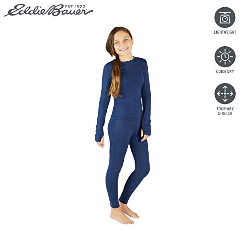 Eddie Bauer Kids' Thermal Underwear Set - 2 Piece Performance Base Layer Long Sleeve Shirt And Leggings - Boys/Girls (3-16), Size 16, Navy #TOP1