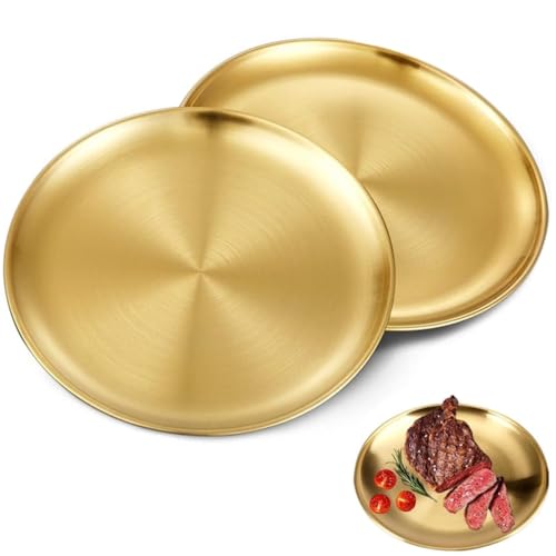 ZHAOYCSH 2 Stück Goldene Runde Tabletts 20 cm aus Edelstahl,...