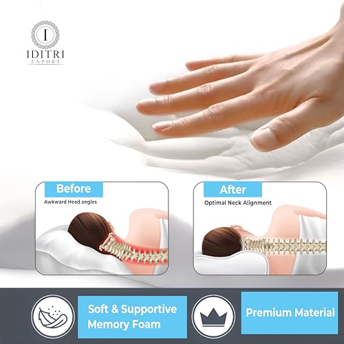 Image of Orthopedic Memory Foam Pillow, Patterned Breathable Jersey, 66 x 38 x 12 cm, Contoured Support for Neck Shoulder Spine, Slow Rebound Core, Ergonomic Sleep Aid, Sky Fabric