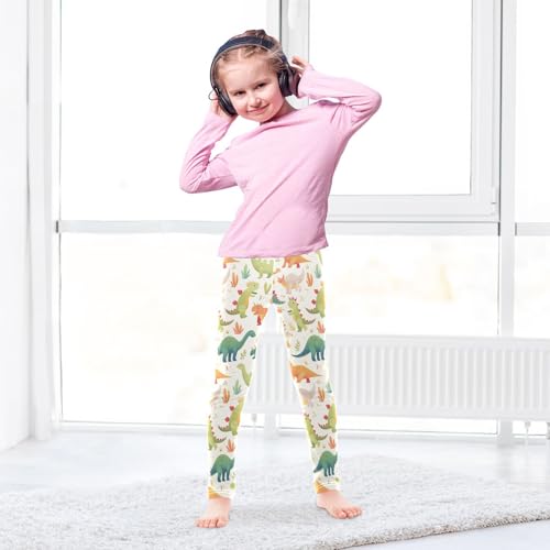 KLL Set Cartoon Watercolor Dinosaurs Toddler Girls Cotton Leggings Casual Full Length Yoga Pants Gym4