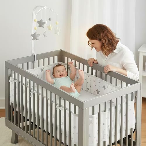 Braided Crib Bumper Breathable Mesh Soft Bumper Pad for Baby Crib Protective Crib Liner（340/160x30CM） (Moon) - Thumbnail 3