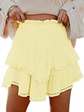Aoudery Flowy Shorts for Women Casual Boho Ruffle Tiered Skorts High Waist Mini Skirts Golf Tennis Butterfly Crochet Shorts - Yellow M