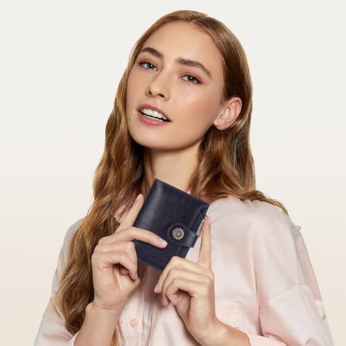 Image of HKCLUF Wallet Women,Small Genuine Leather Bifold Wallet Womens,RFID Blocking Wallet for Women Card Holder Purse With Removable ID Window(darkblue)