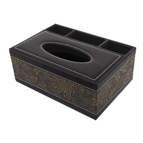 Boîte à mouchoirs noire anti-désordre avec rangement télécommande - 2